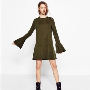 Zara Olive Green Pullover Long Sleeve Dress SZ L